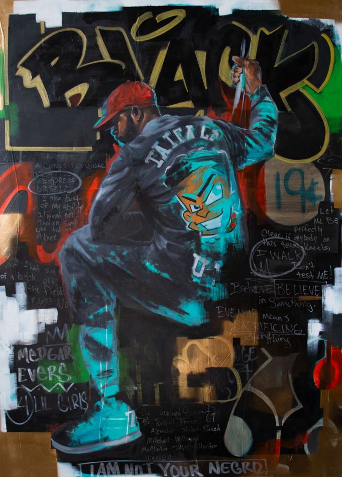 I Am Not Your Negro, mixed media painting with graffiti text